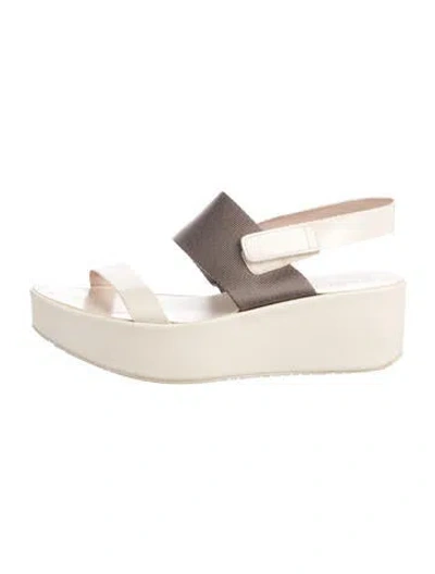 Pre-owned Pedro Garcia Leather Colorblock Pattern Slingback Sandals In Neutral