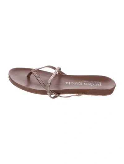 Pre-owned Pedro Garcia Leather Crystal Embellishments Flip Flops In Neutral