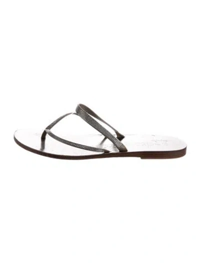 Pre-owned Pedro Garcia Leather Crystal Embellishments Slides