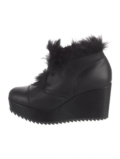 Pre-owned Pedro Garcia Leather Fur Trim Lace-up Boots In Black