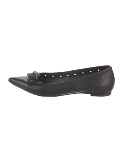 Pre-owned Pedro Garcia Leather Lasercut Accents Flats In Black