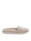 Pedro Garcia Linen And Suede Ciabatta With Rhinestones In White