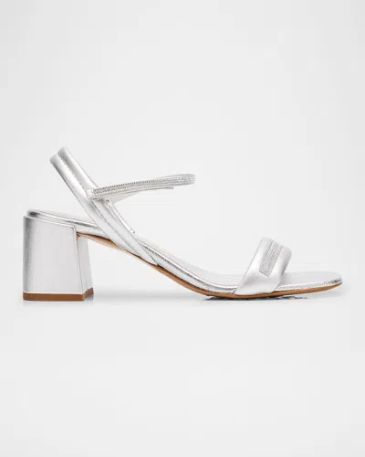 Pedro Garcia Metallic Crystal Ankle-strap Block-heel Sandals In Silver