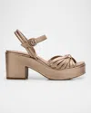 Pedro Garcia Metallic Leather Knot Ankle-strap Platform Sandals In Calisto Rose Bronze