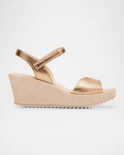 Pedro Garcia Metallic Leather Wedge Platform Sandals In Cava Rose Gold