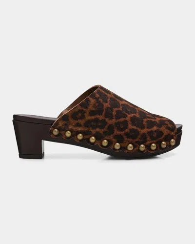 Pedro Garcia Nain 65mm Studded Leopard-printed Suede Clogs In Animal Print