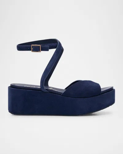 Pedro Garcia Nereida Suede Flatform Sandals In Marina