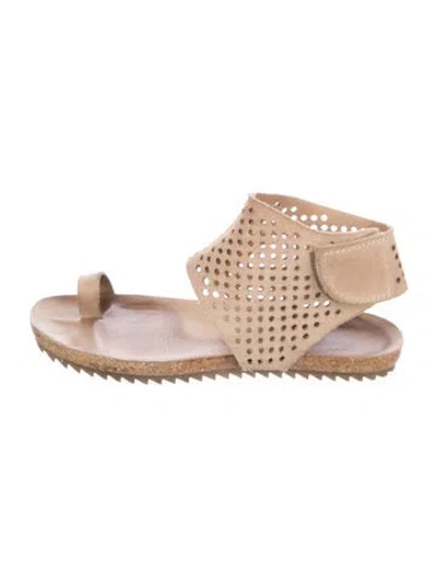 Pre-owned Pedro Garcia Nubuck Colorblock Pattern Slingback Sandals In Neutral