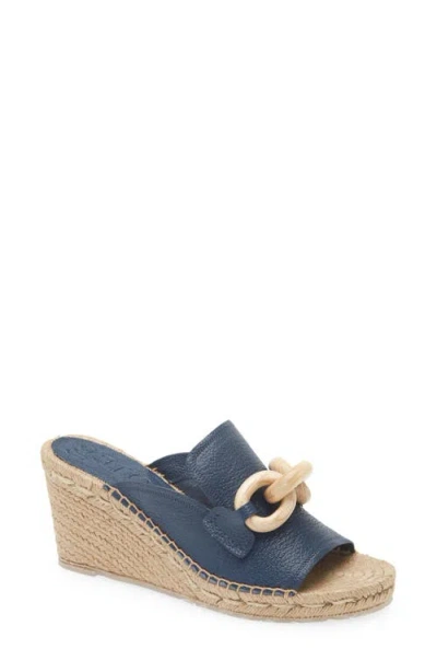 Pedro Garcia Oliveta Wedge Sandal In Navy Petit Grain