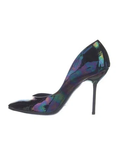 Pre-owned Pedro Garcia Patent Leather Printed D'orsay Pumps In Blue