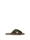 Pedro Garcia Brown Silk Flat Sandals In Green