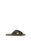Pedro Garcia Brown Silk Flat Sandals In Green