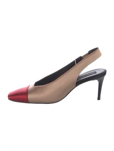 Pre-owned Pedro Garcia Satin Colorblock Pattern Slingback Pumps In Brown