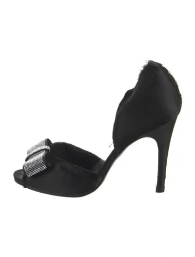 Pre-owned Pedro Garcia Satin Crystal Embellishments D'orsay Pumps In Black