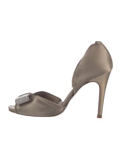 Pre-owned Pedro Garcia Satin Crystal Embellishments D'orsay Pumps In Gray