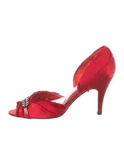 Pre-owned Pedro Garcia Satin Crystal Embellishments D'orsay Pumps In Red