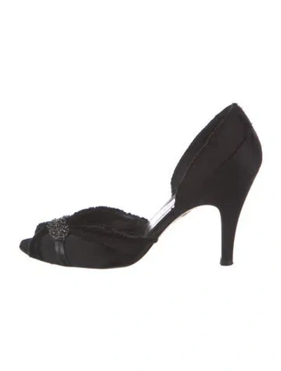 Pre-owned Pedro Garcia Satin Distressed Accents D'orsay Pumps In Black