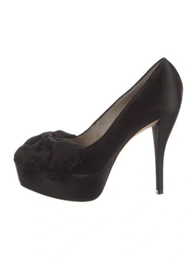 Pre-owned Pedro Garcia Satin Raw-edge Trim Pumps In Black