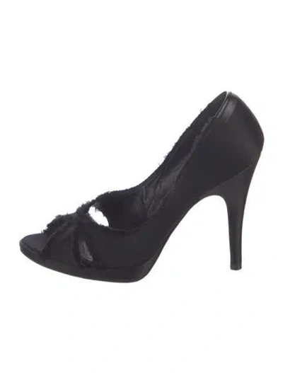 Pre-owned Pedro Garcia Satin Raw-edge Trim Pumps In Black