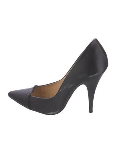 Pre-owned Pedro Garcia Satin Raw-edge Trim Pumps In Gray