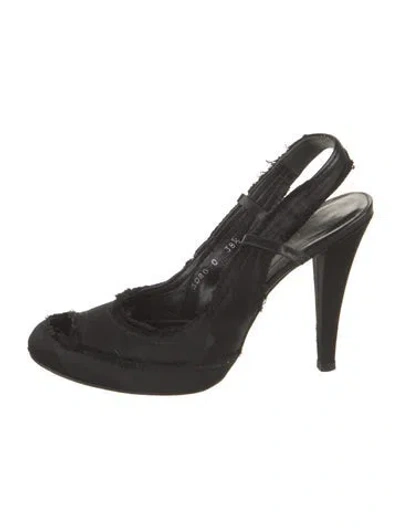 Pre-owned Pedro Garcia Satin Raw-edge Trim Slingback Pumps In Black