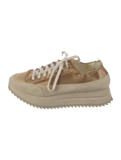 Pre-owned Pedro Garcia Satin Raw-edge Trim Sneakers In Neutrals