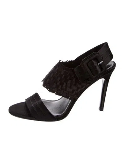 Pre-owned Pedro Garcia Satin Slingback Sandals In Black