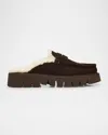 Pedro Garcia Savy Shearling-lined Suede Loafer Mules In Brown