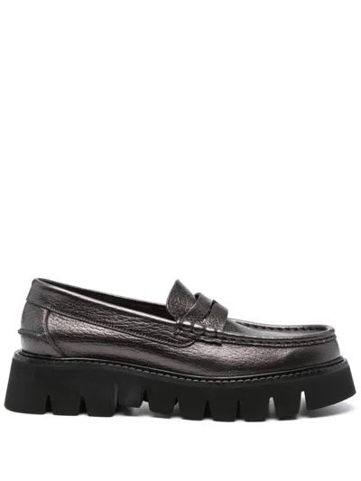 Pedro Garcia Sebas Lug Metallic Penny Loafer In Black