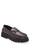 Pedro Garcia Sebas Lug Metallic Penny Loafer In Antracite Cervo Lame