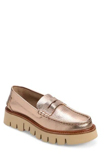 Pedro Garcia Sebas Lug Metallic Penny Loafer In Cava Cervo Lame