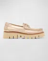 Pedro Garcia Sebas Lug Metallic Penny Loafer In Rose Gold