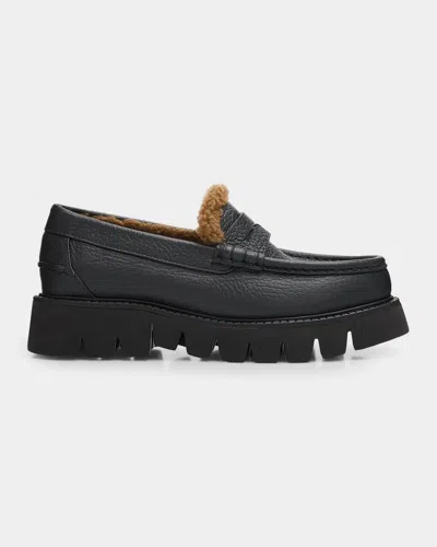 Pedro Garcia Sebas Shearling-lined Leather Loafers In Black