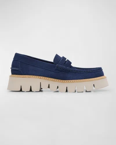 Pedro Garcia Sebas Suede Chunky Penny Loafers In Marina Castoro