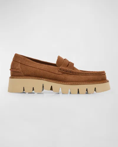 Pedro Garcia Sebas Suede Chunky Penny Loafers In Spice