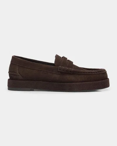 Pedro Garcia Sergia Suede Penny Loafers In Brown