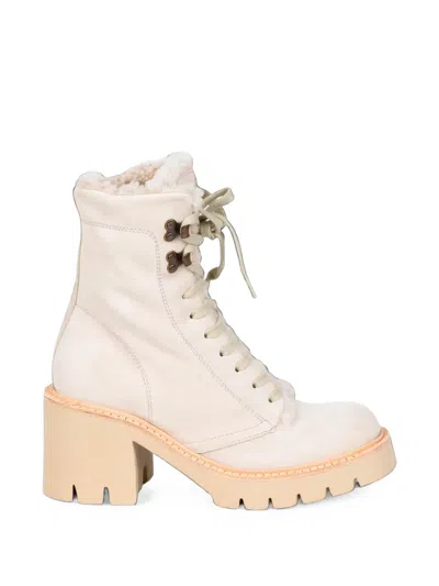 Pedro Garcia Shearling-lined Lace-up Ankle Boots In Neutral