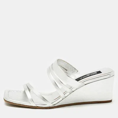 Pedro Garcia Silver Leather Barbaria Wedge Sandals In White