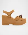 Pedro Garcia Suede Chain Platform Wedge Sandals In Acorn