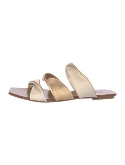 Pre-owned Pedro Garcia Suede Colorblock Pattern Slides In Neutral