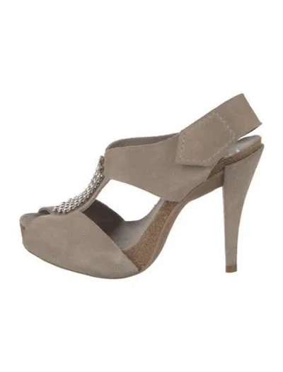Pre-owned Pedro Garcia Suede Colorblock Pattern Slingback Pumps In Neutral