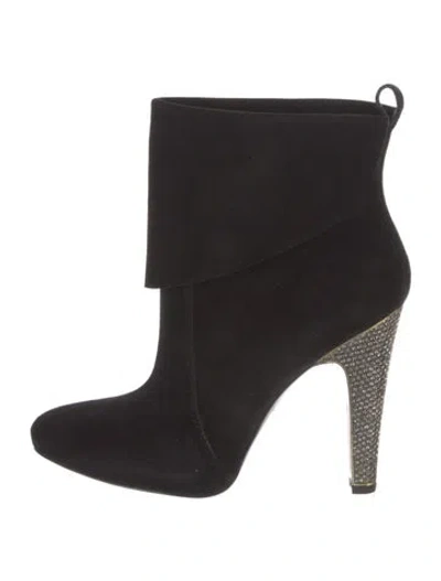 Pre-owned Pedro Garcia Suede Crystal Embellishments Boots In Black