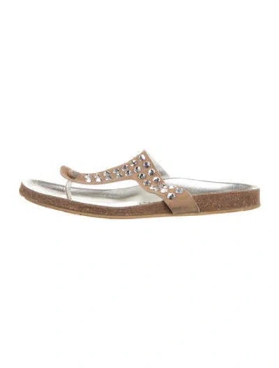 Pre-owned Pedro Garcia Suede Crystal Embellishments Flip Flops In Brown