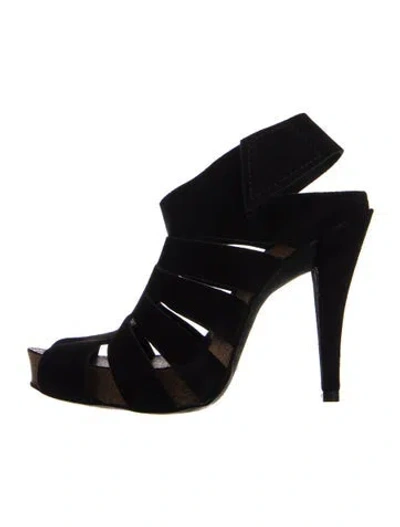 Pre-owned Pedro Garcia Suede Cutout Accent Slingback Pumps In Black