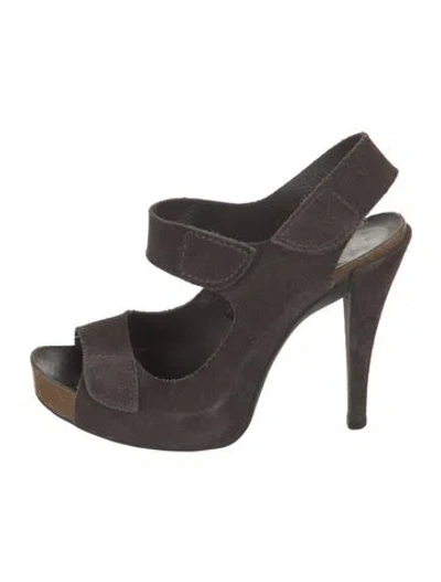 Pre-owned Pedro Garcia Suede Cutout Accent Slingback Pumps In Brown