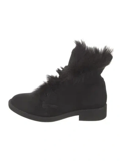 Pre-owned Pedro Garcia Suede Faux Fur Trim Combat Boots In Black