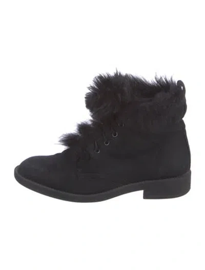 Pre-owned Pedro Garcia Suede Faux Fur Trim Lace-up Boots In Black