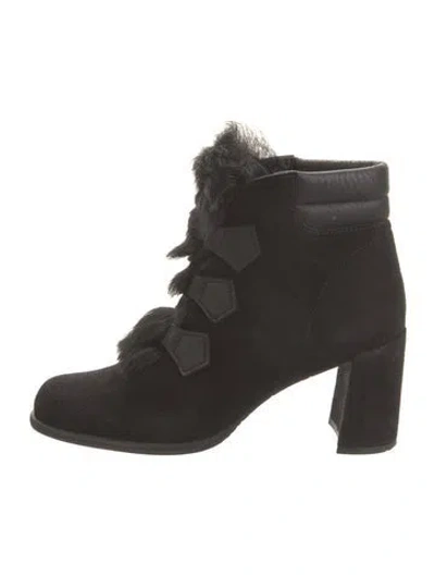 Pre-owned Pedro Garcia Suede Faux Fur Trim Lace-up Boots In Black
