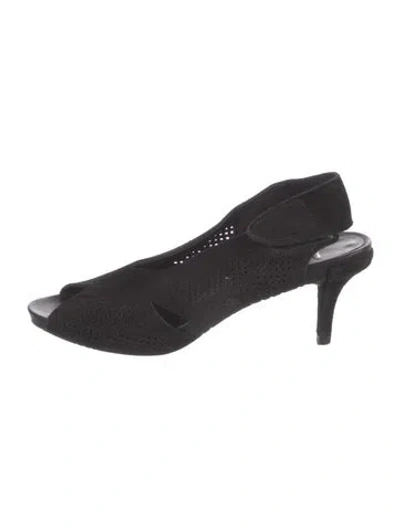 Pre-owned Pedro Garcia Suede Lasercut Accents Slingback Pumps In Black