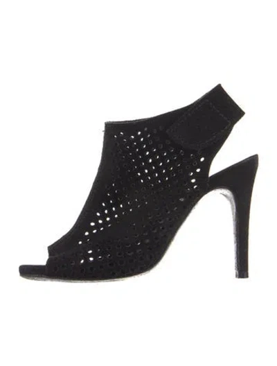 Pre-owned Pedro Garcia Suede Lasercut Accents Slingback Pumps In Black